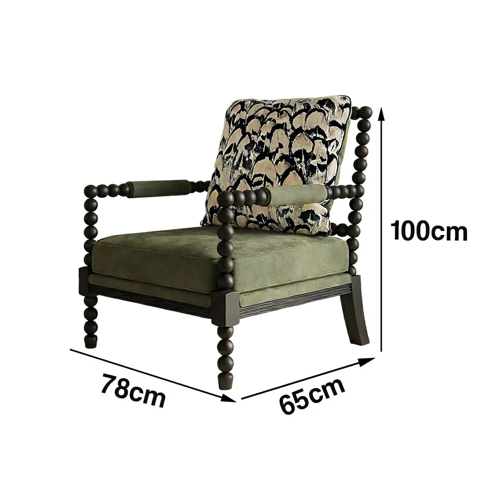 LIVARA Sofa Chair - Feather Jacquard Pattern, Solid Wood Frame, Comfortable Accent Seating for Living Room or Bedroom - Green