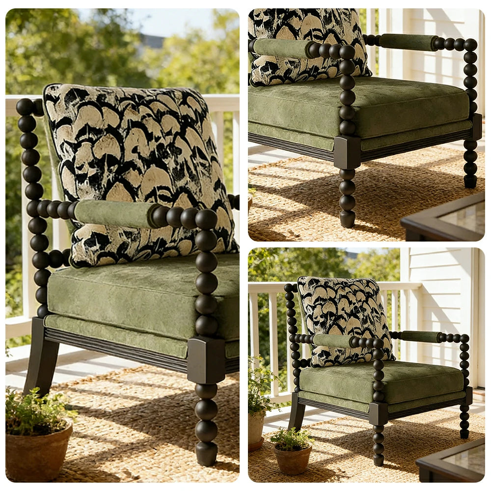 LIVARA Sofa Chair - Feather Jacquard Pattern, Solid Wood Frame, Comfortable Accent Seating for Living Room or Bedroom - Green