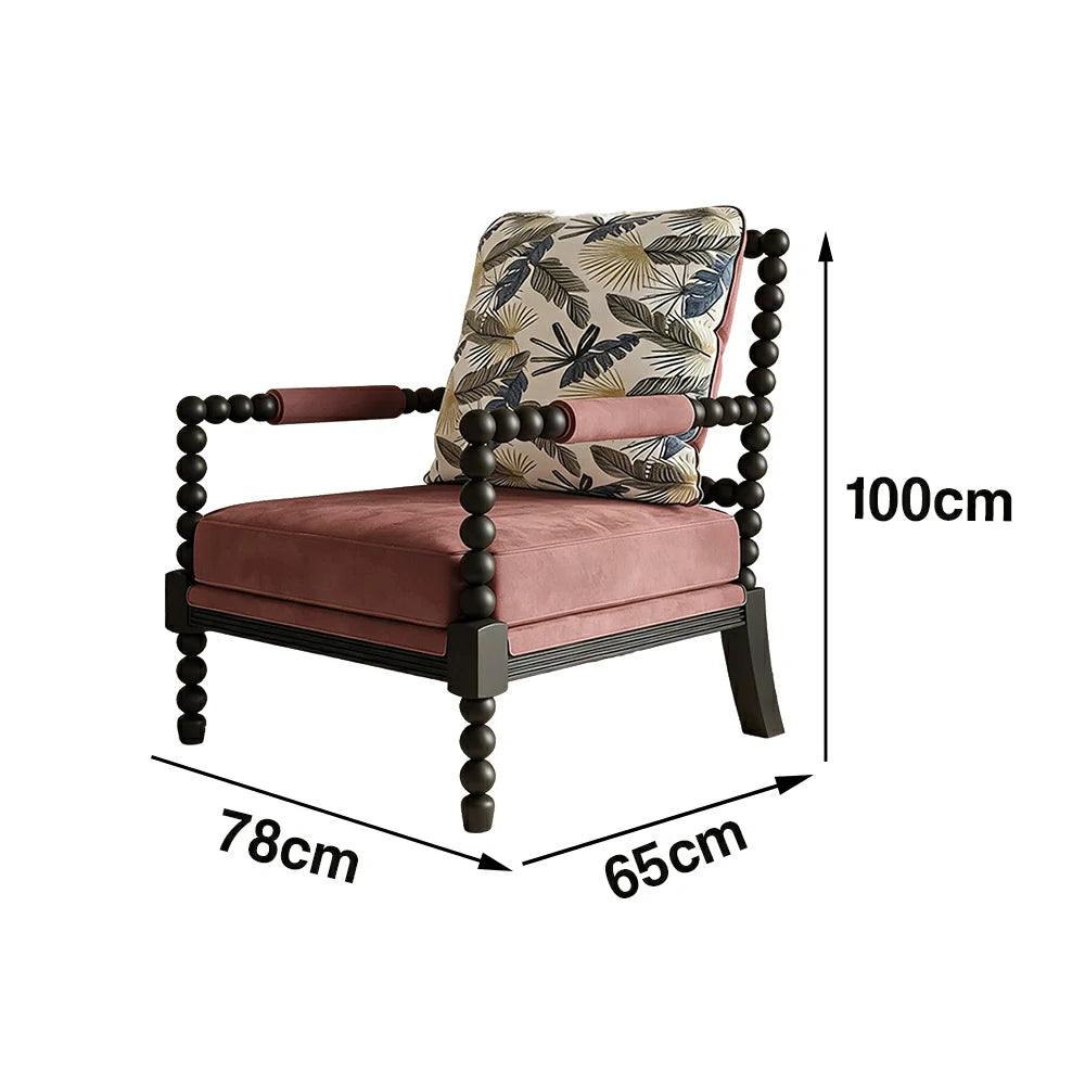 LIVARA Sofa Chair - Embroidered Falling Leaf Pattern, Solid Wood Frame, Comfortable Accent Seating for Living Room or Bedroom - Pink