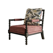 LIVARA Sofa Chair - Embroidered Falling Leaf Pattern, Solid Wood Frame, Comfortable Accent Seating for Living Room or Bedroom - Pink