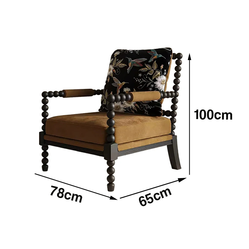 LIVARA Sofa Chair - Black Flying Bird Pattern, Solid Wood Frame, Comfortable Accent Seating for Living Room or Bedroom - Brown