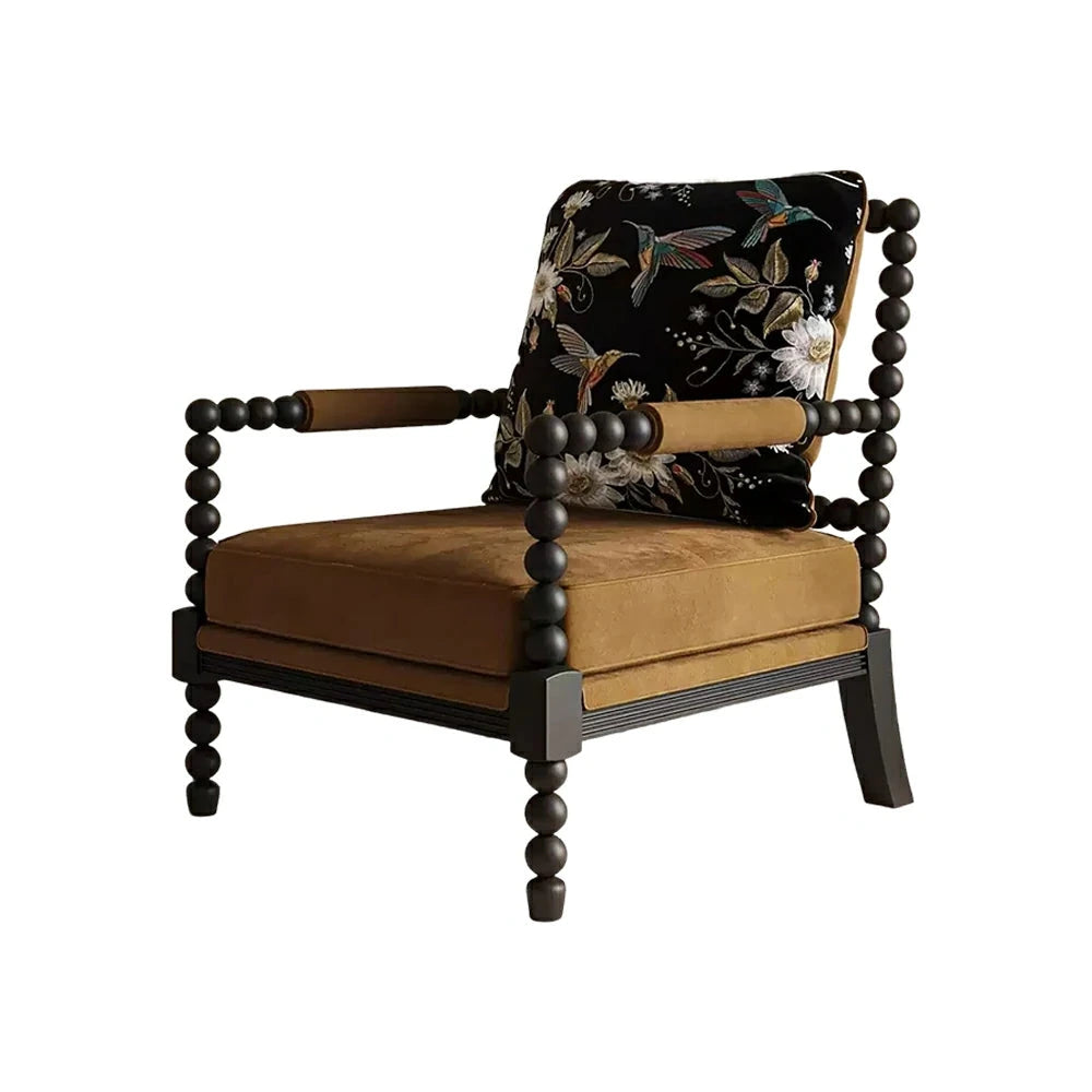 LIVARA Sofa Chair - Black Flying Bird Pattern, Solid Wood Frame, Comfortable Accent Seating for Living Room or Bedroom - Brown