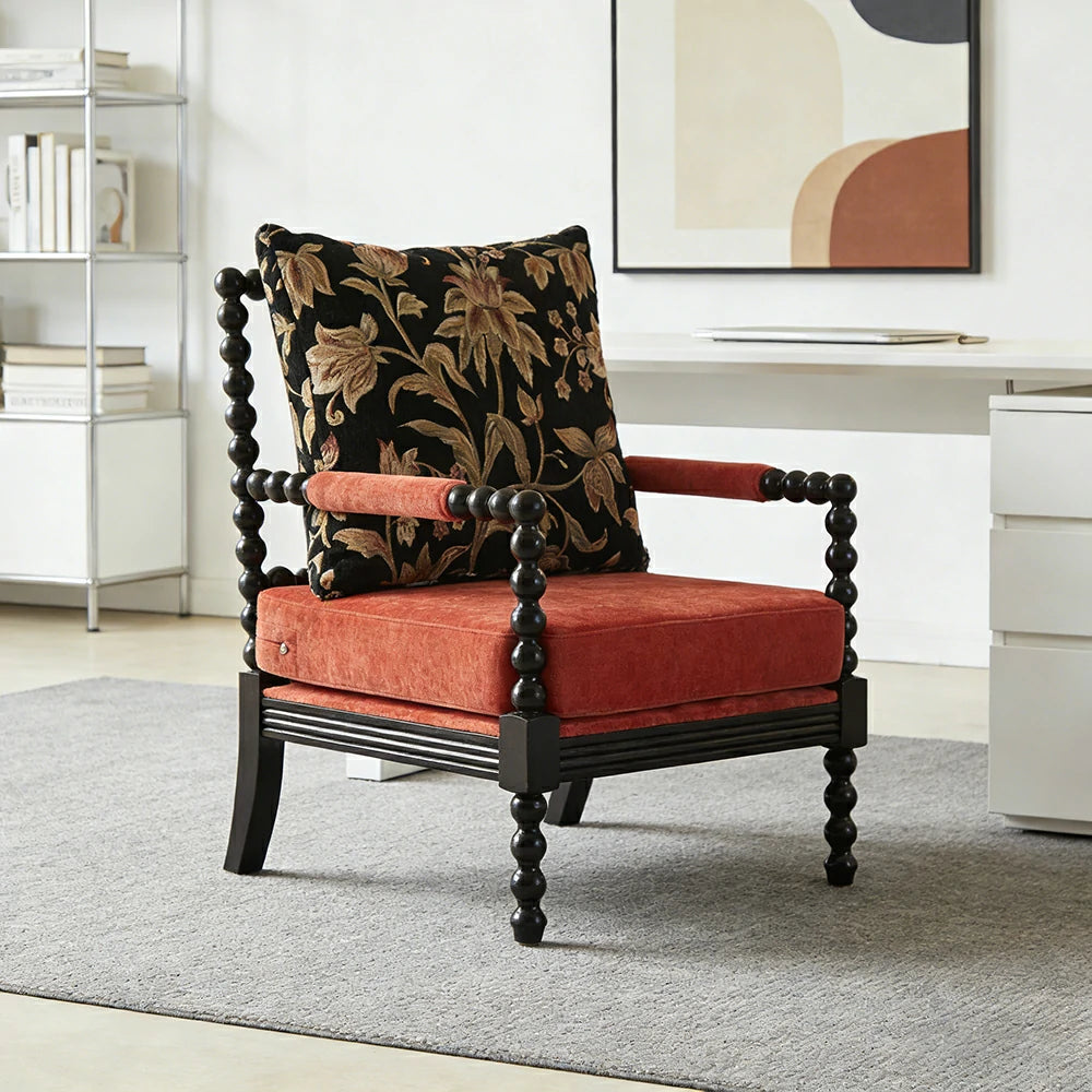 LIVARA Sofa Chair - Floral Pattern Design, Solid Wood Frame, Comfortable Accent Seating for Living Room or Bedroom - Red
