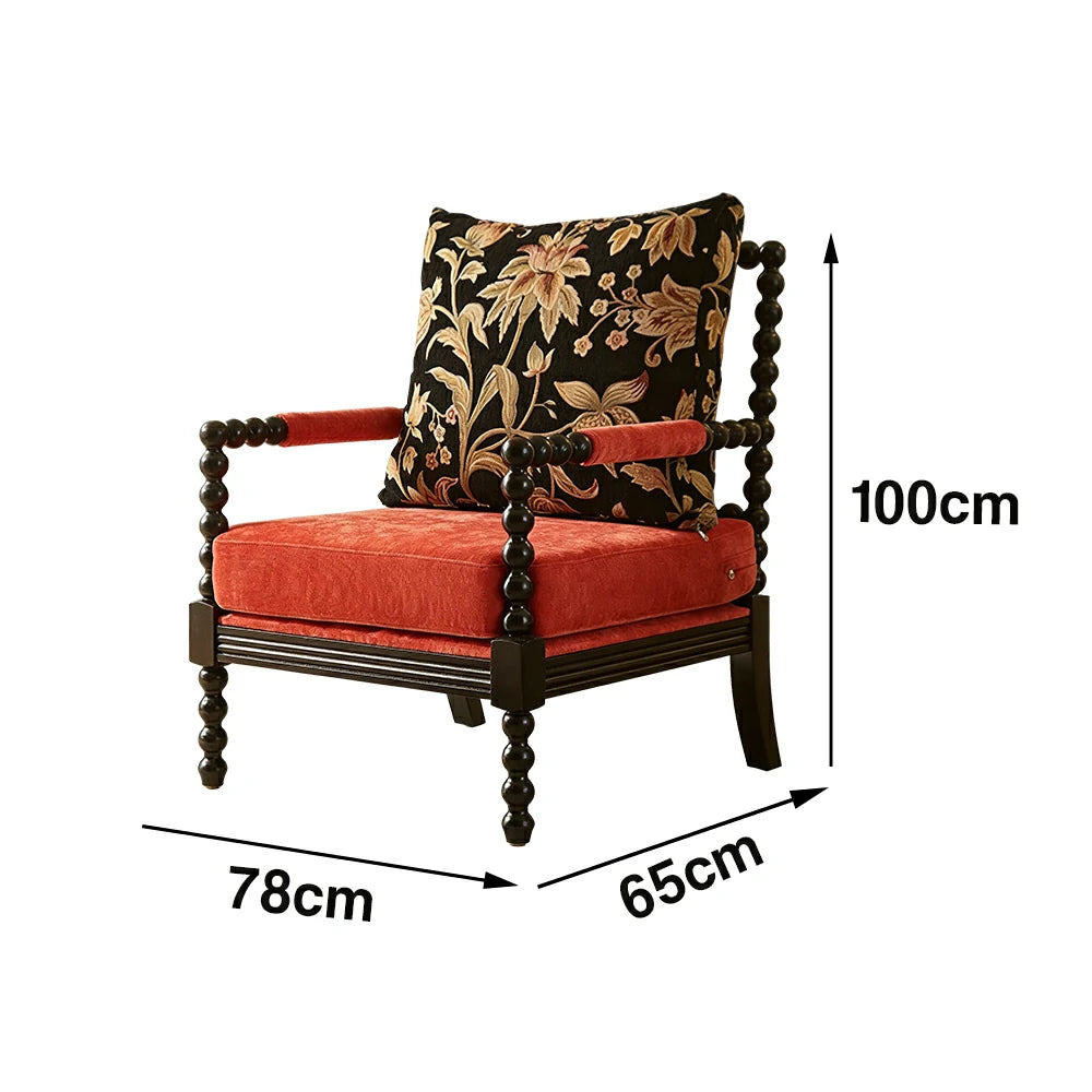 LIVARA Sofa Chair - Floral Pattern Design, Solid Wood Frame, Comfortable Accent Seating for Living Room or Bedroom - Red