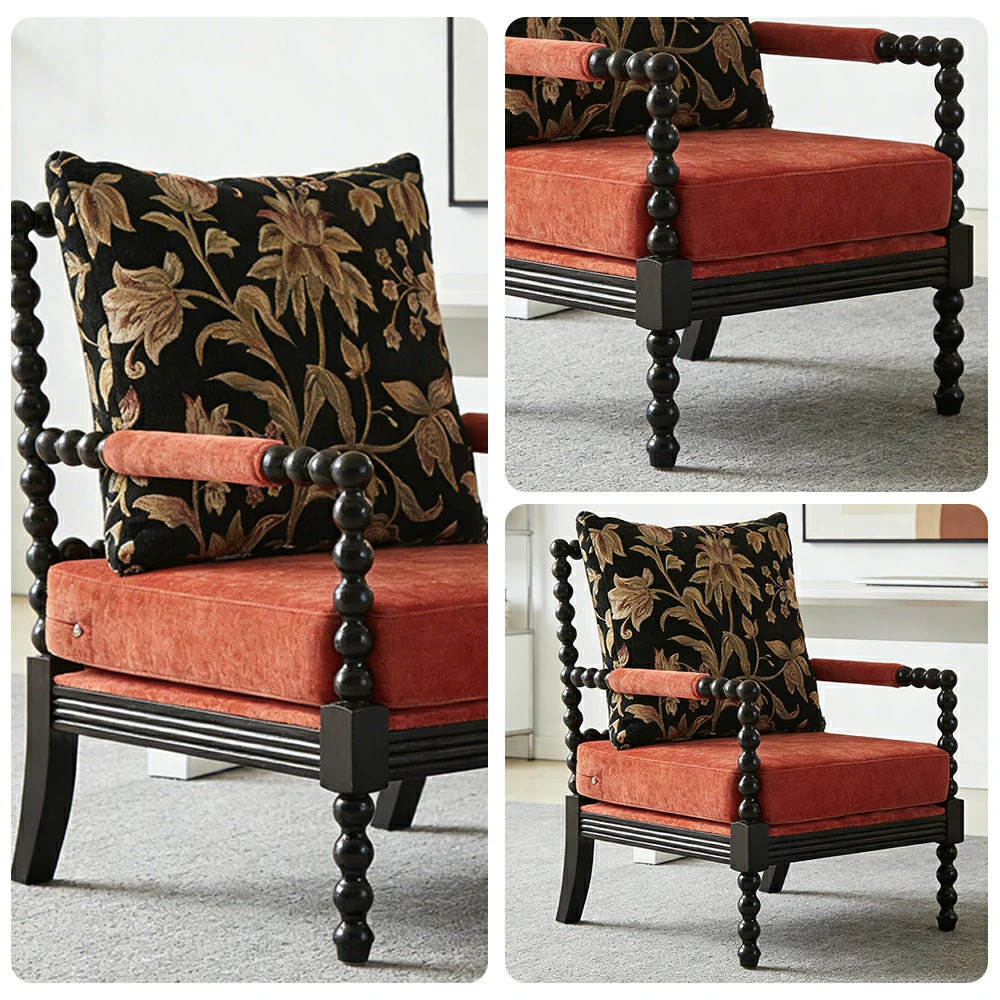 LIVARA Sofa Chair - Floral Pattern Design, Solid Wood Frame, Comfortable Accent Seating for Living Room or Bedroom - Red