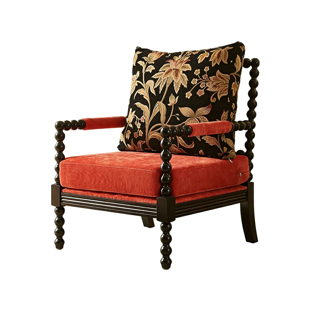 LIVARA Sofa Chair - Floral Pattern Design, Solid Wood Frame, Comfortable Accent Seating for Living Room or Bedroom - Red