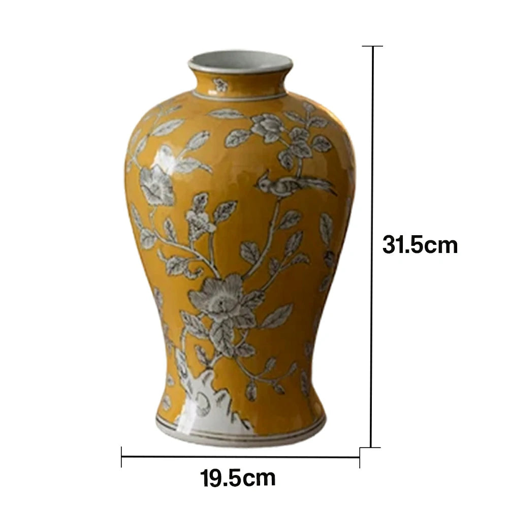 LIVARA Ceramic Vase Decor Display Matte Ceramic Royal Floral & Bird Handcrafted Artistic Design