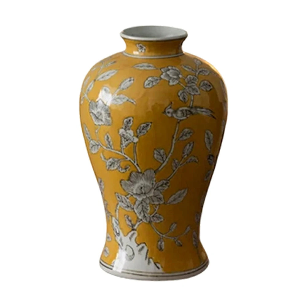 LIVARA Ceramic Vase Decor Display Matte Ceramic Royal Floral & Bird Handcrafted Artistic Design