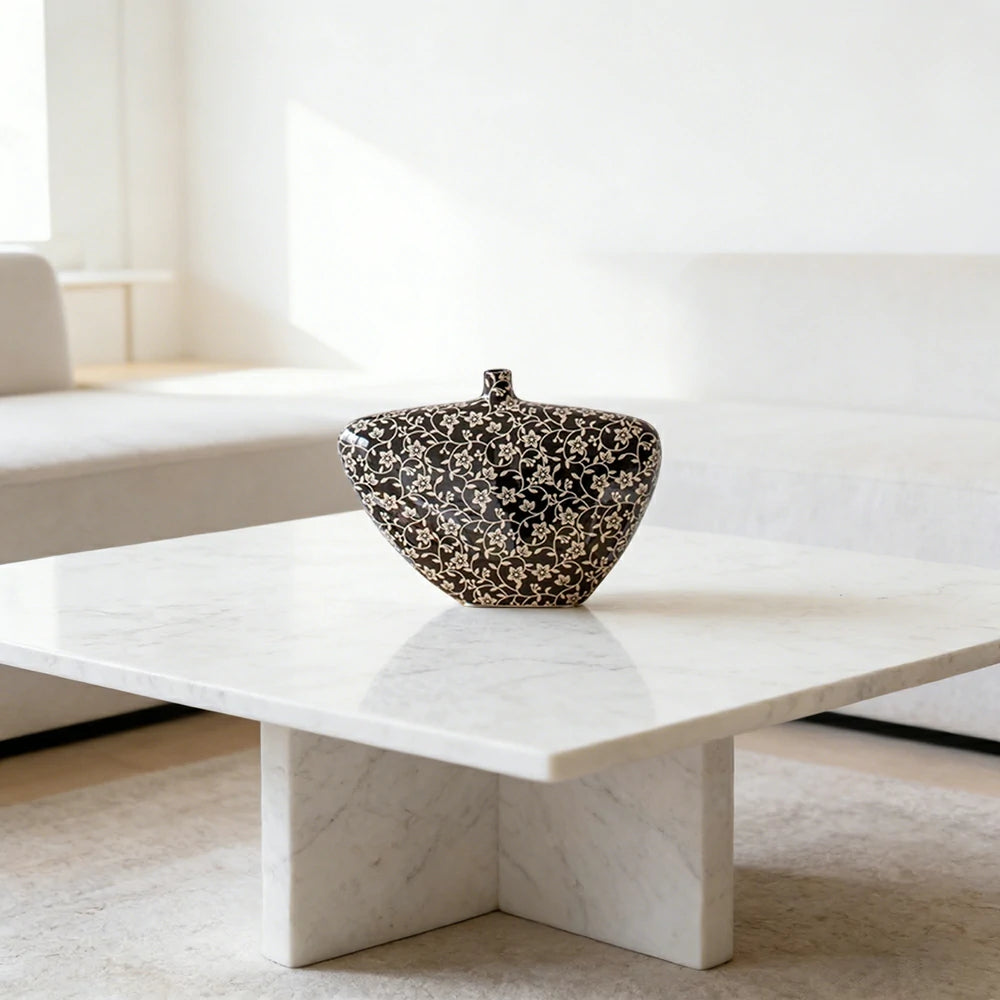 LIVARA Ceramic Vase Decor Display Matte Ceramic Stone Base Vase Handcrafted Artistic Design