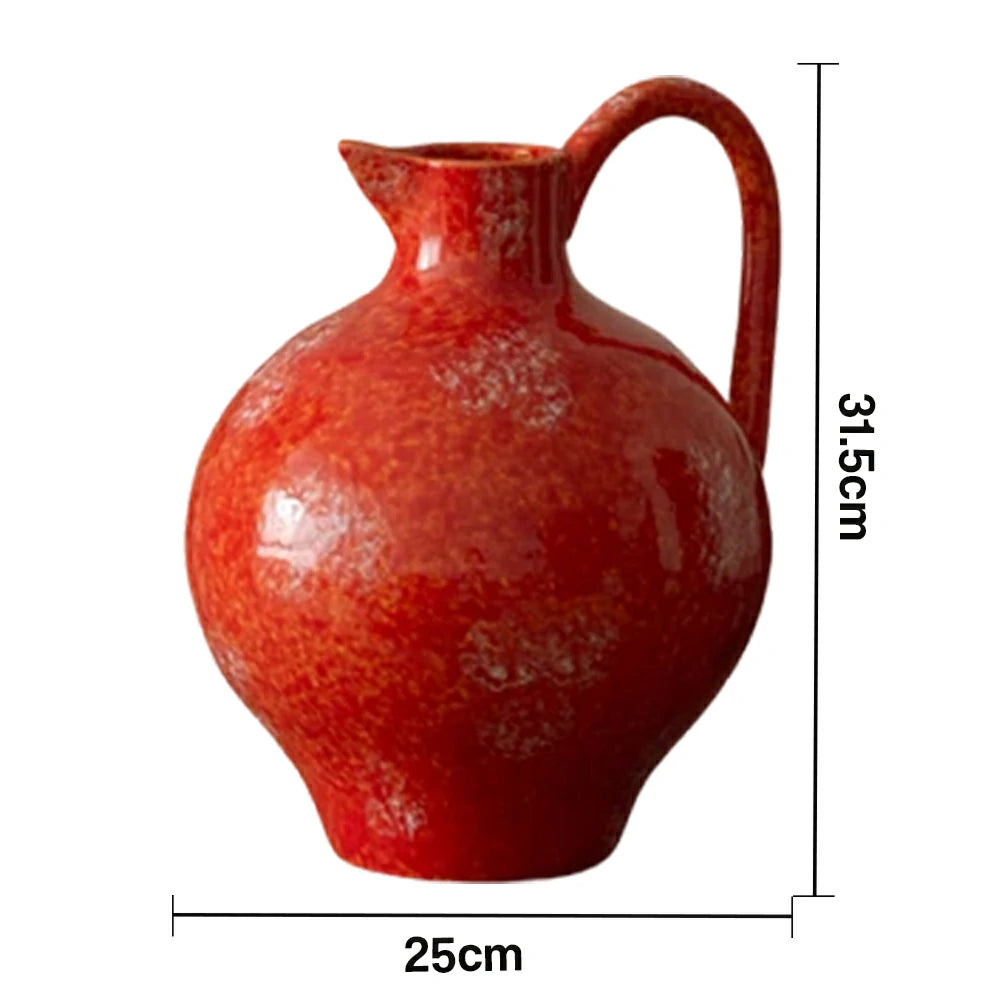 LIVARA Ceramic Vase Decor Display Matte Ceramic Red Gemstone Shape Handcrafted Artistic Design