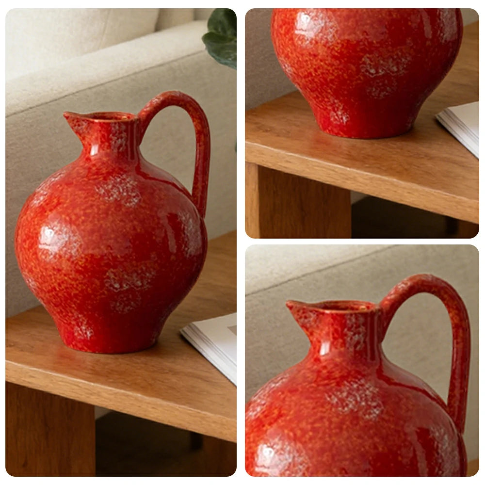 LIVARA Ceramic Vase Decor Display Matte Ceramic Red Gemstone Shape Handcrafted Artistic Design