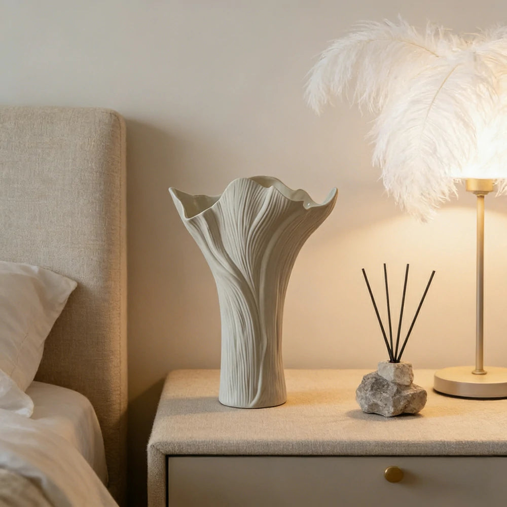 LIVARA Ceramic Vase Decor Display Matte Ceramic White Tree Grain Handcrafted Artistic Design