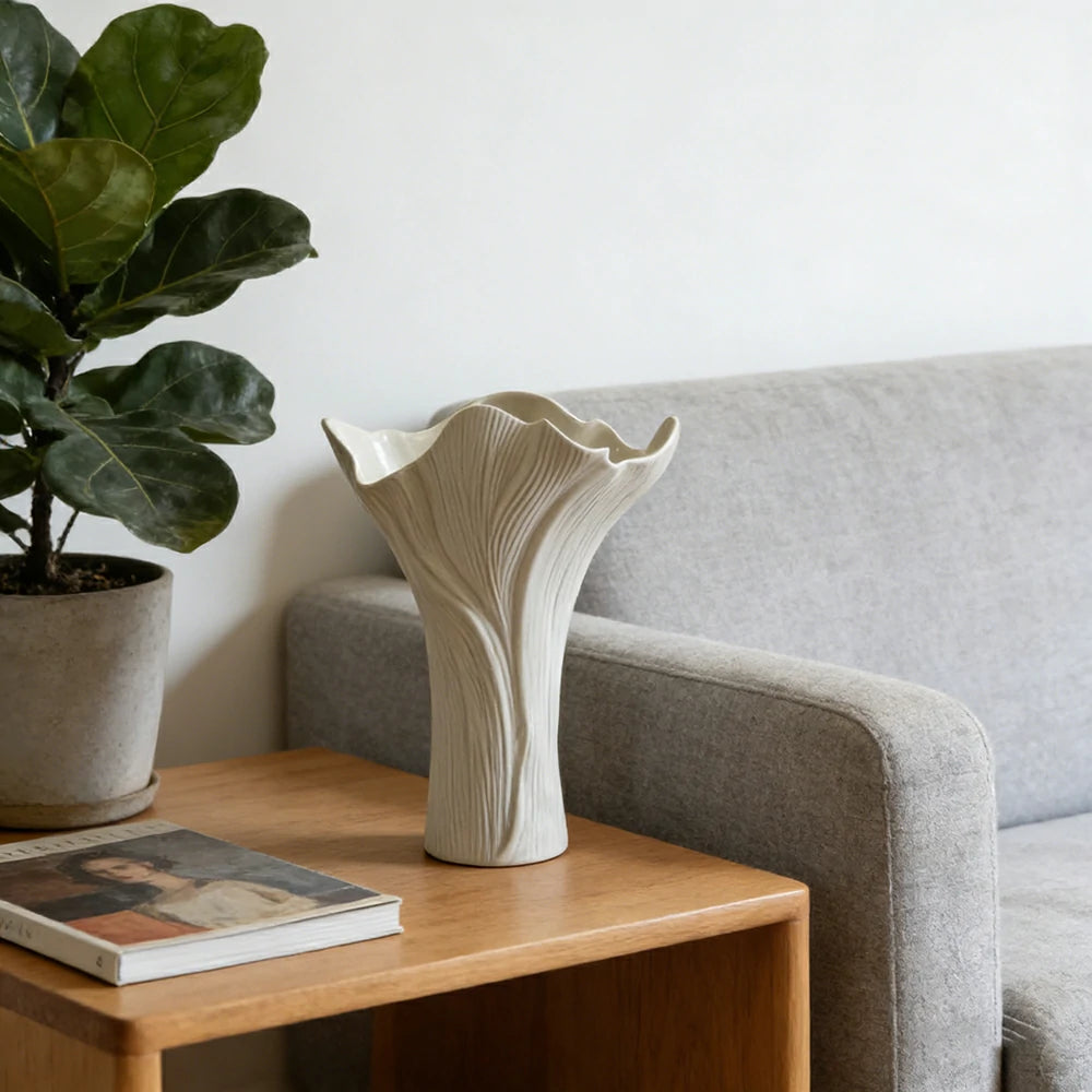 LIVARA Ceramic Vase Decor Display Matte Ceramic White Tree Grain Handcrafted Artistic Design