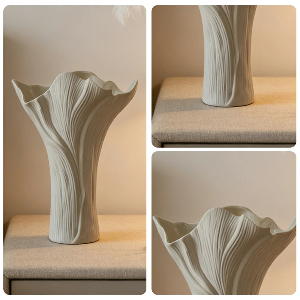LIVARA Ceramic Vase Decor Display Matte Ceramic White Tree Grain Handcrafted Artistic Design