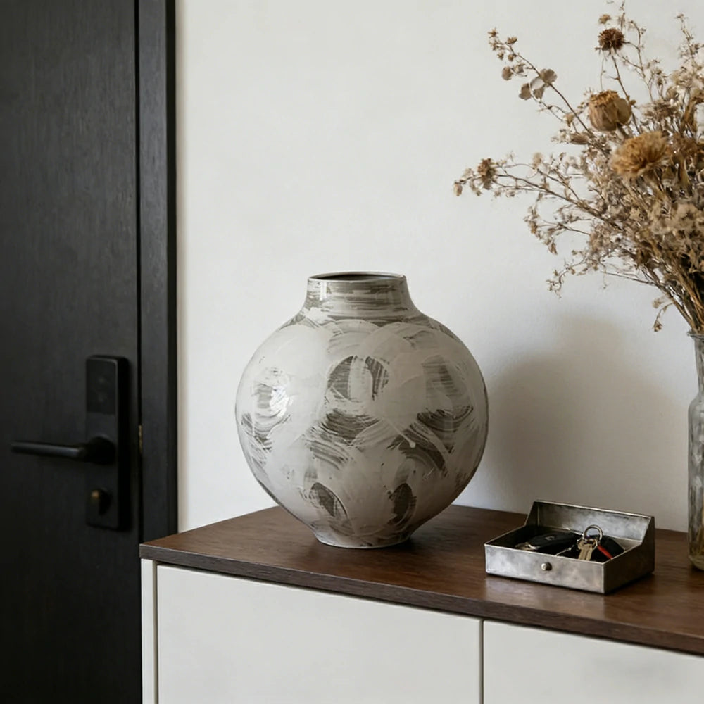 LIVARA Ceramic Vase Decor Display Matte Ceramic Round Belly Shape Handcrafted Artistic Design