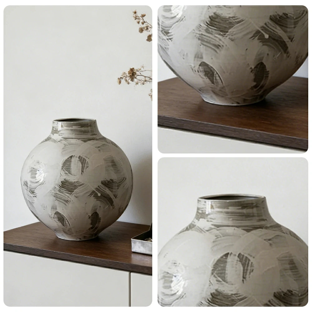 LIVARA Ceramic Vase Decor Display Matte Ceramic Round Belly Shape Handcrafted Artistic Design