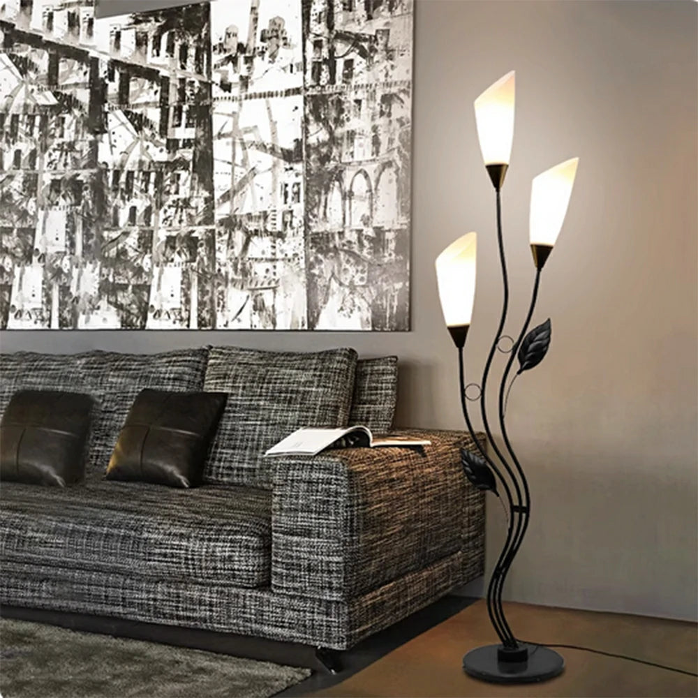 LIVARA Floor Lamp 7/12W Soft Ambient Lighting Acrylic Shade Triple-Light Stable Base Artistic Design - Black