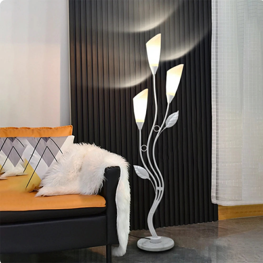LIVARA Floor Lamp 7/12W Soft Ambient Lighting Acrylic Shade Triple-Light Stable Base Artistic Design - White