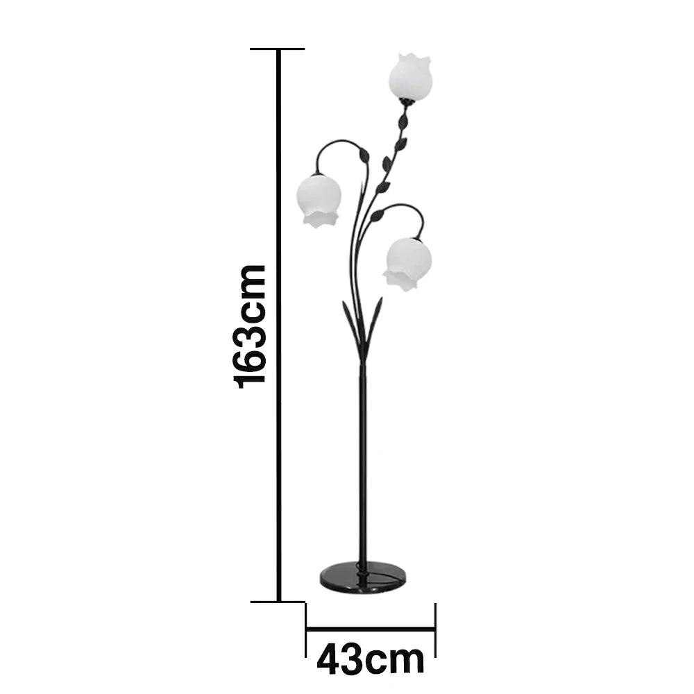 LIVARA Floor Lamp 9/12W Soft Ambient Lighting Glass Shade Triple-Flower Design Stable Marble Base - Black