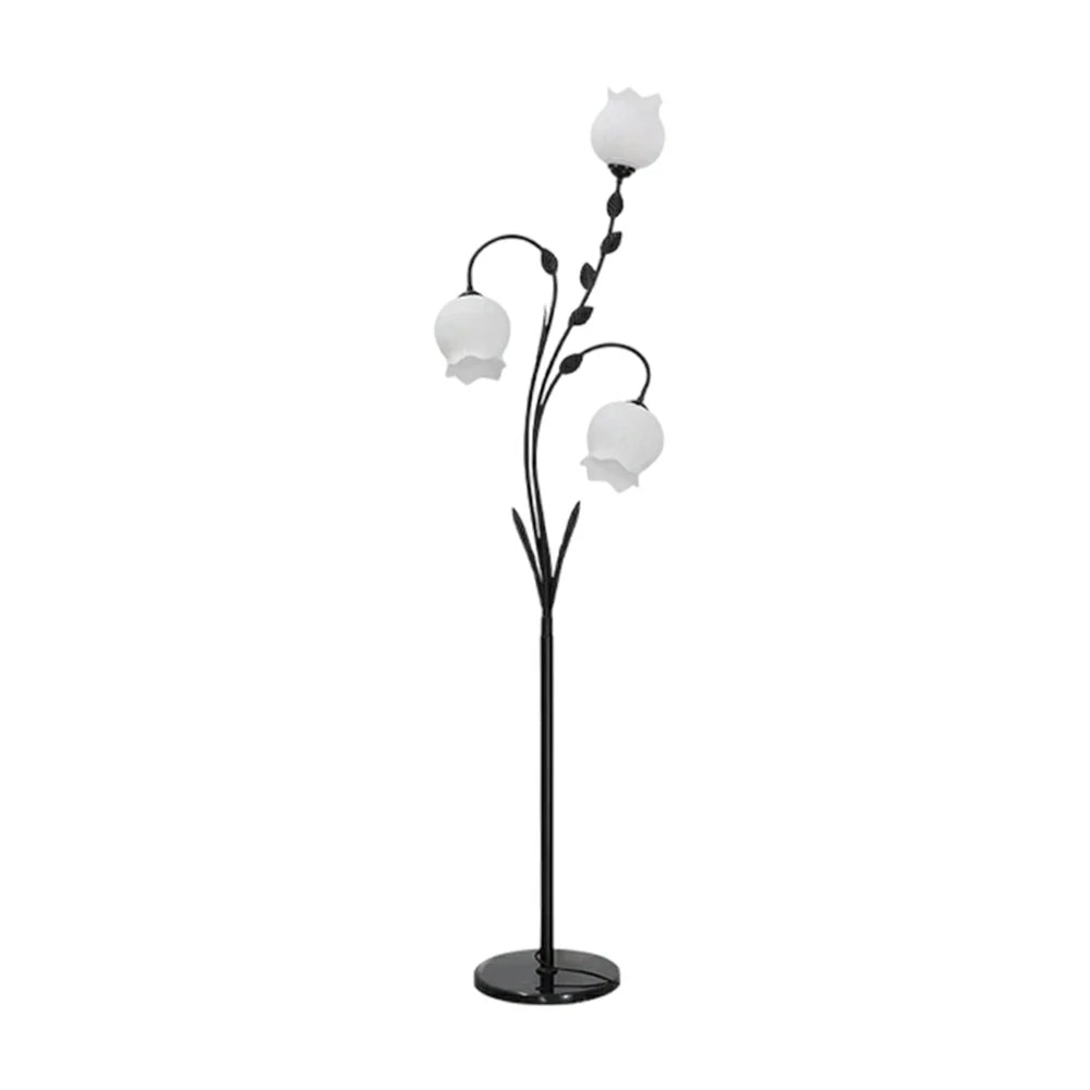 LIVARA Floor Lamp 9/12W Soft Ambient Lighting Glass Shade Triple-Flower Design Stable Marble Base - Black