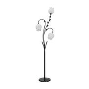 LIVARA Floor Lamp 9/12W Soft Ambient Lighting Glass Shade Triple-Flower Design Stable Marble Base - Black