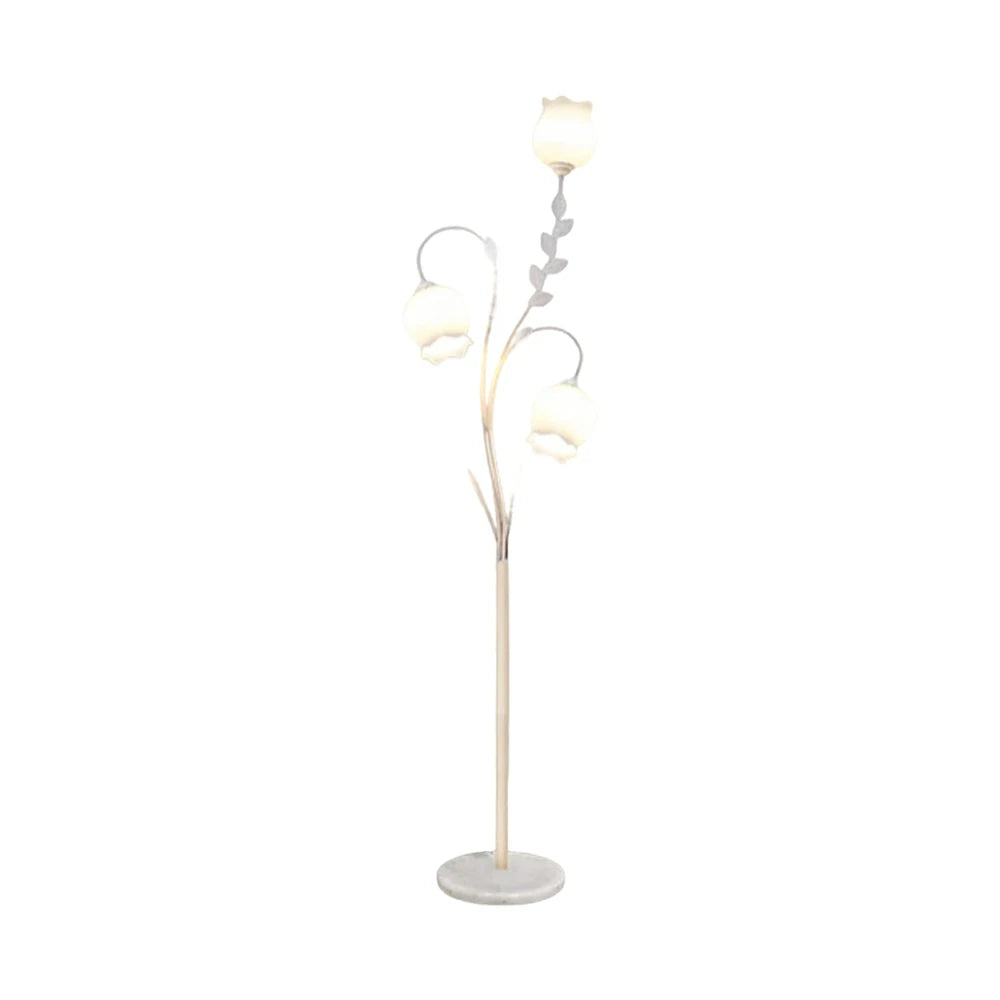 LIVARA Floor Lamp 9/12W Soft Ambient Lighting Glass Shade Triple-Flower Design Stable Marble Base - White