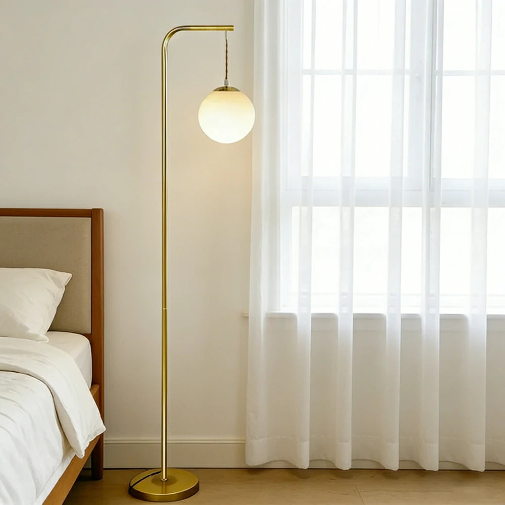 LIVARA Floor Lamp 9/12W 3 Lighting Modes Soft Ambient Lighting Glass Shade Stable Weighted Base - Gold