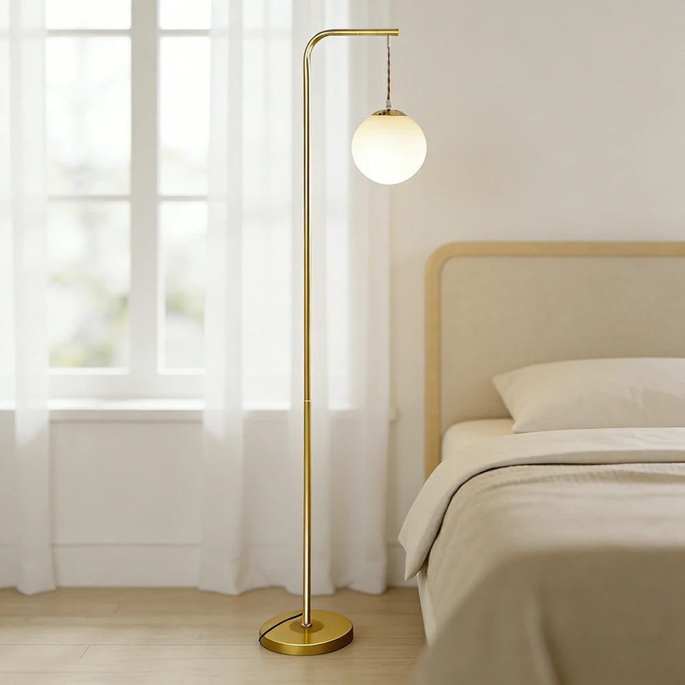 LIVARA Floor Lamp 9/12W 3 Lighting Modes Soft Ambient Lighting Glass Shade Stable Weighted Base - Gold