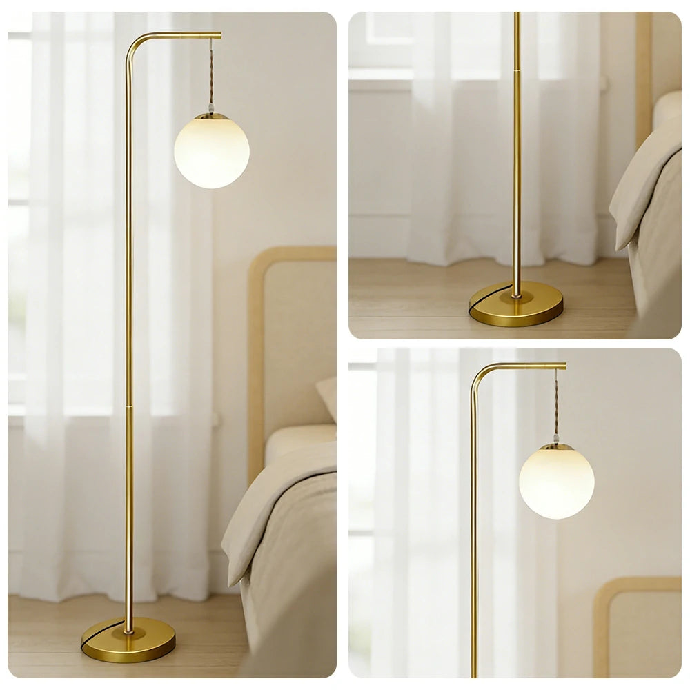 LIVARA Floor Lamp 9/12W 3 Lighting Modes Soft Ambient Lighting Glass Shade Stable Weighted Base - Gold