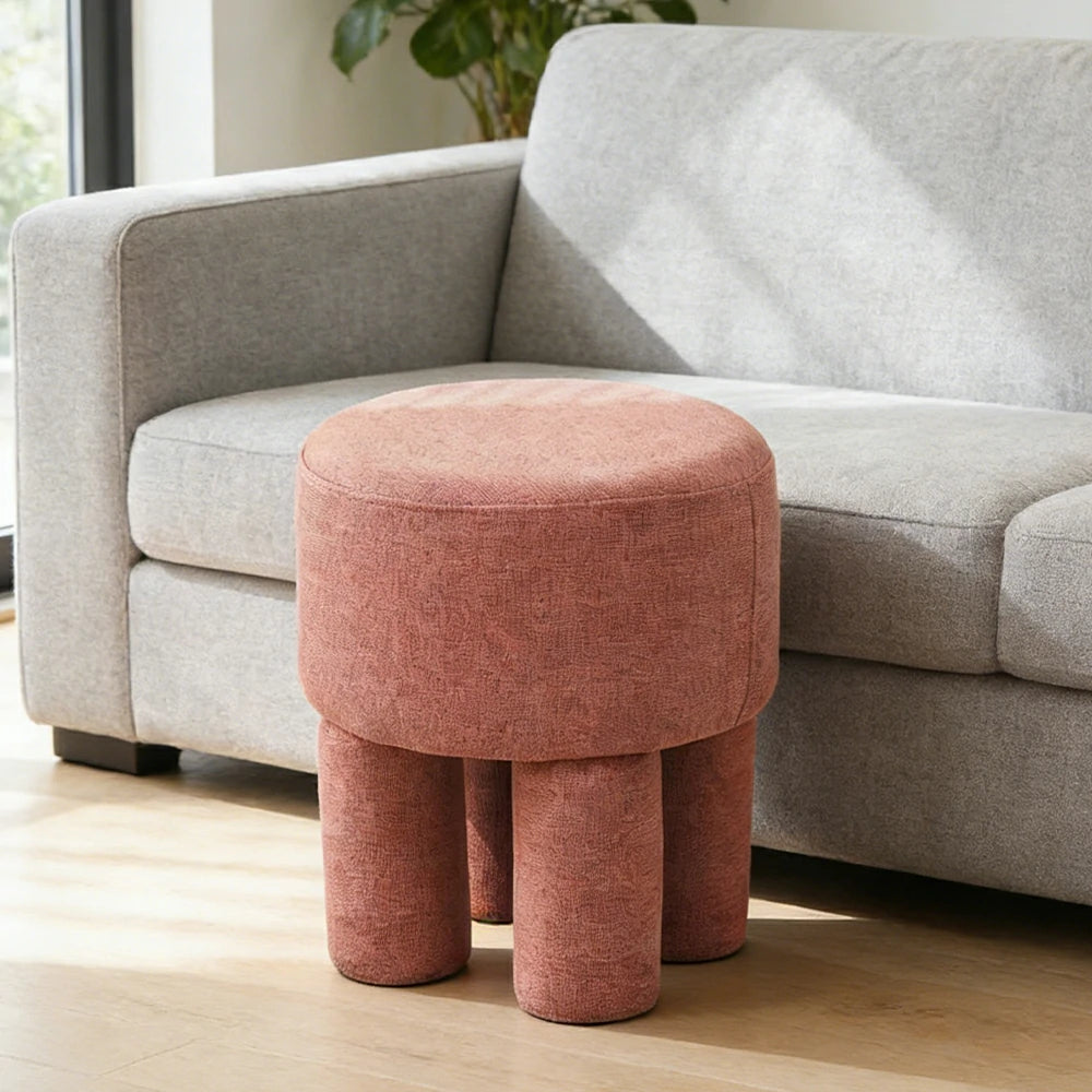 LIVARA Ottoman Stool High-Resilience Comfort Cotton Linen Upholstery Compact Modern Design for Versatile Use - Pink