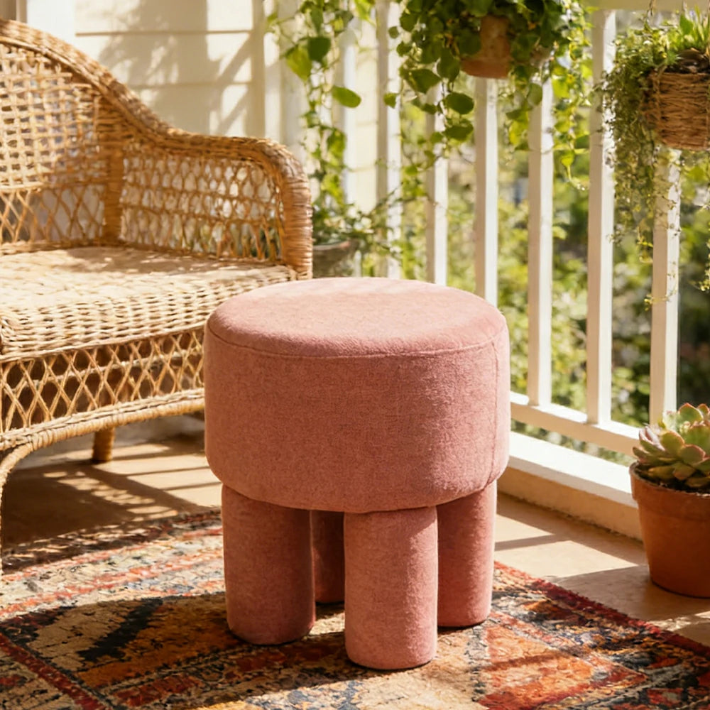 LIVARA Ottoman Stool High-Resilience Comfort Cotton Linen Upholstery Compact Modern Design for Versatile Use - Pink