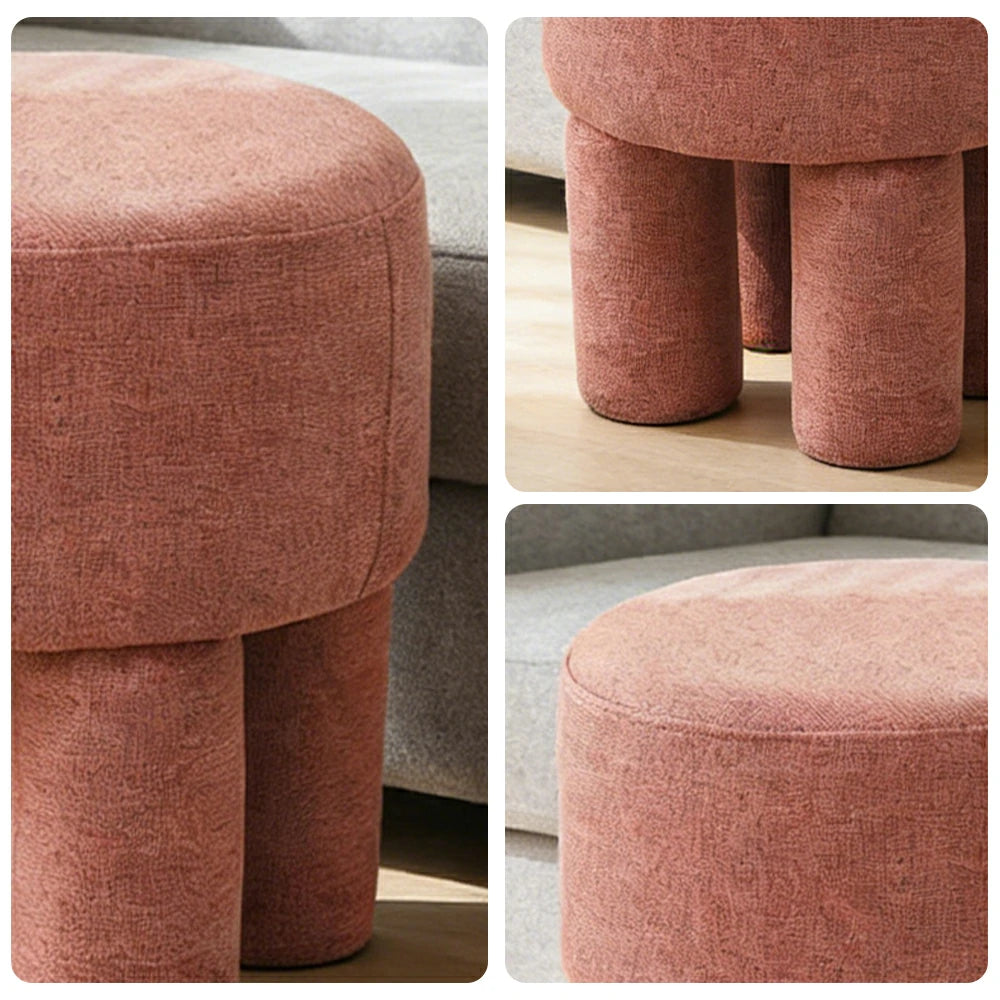 LIVARA Ottoman Stool High-Resilience Comfort Cotton Linen Upholstery Compact Modern Design for Versatile Use - Pink