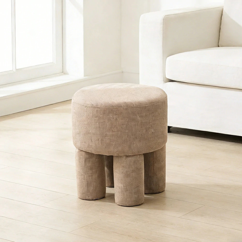 LIVARA Ottoman Stool High-Resilience Comfort Cotton Linen Upholstery Compact Modern Design for Versatile Use - Khaki