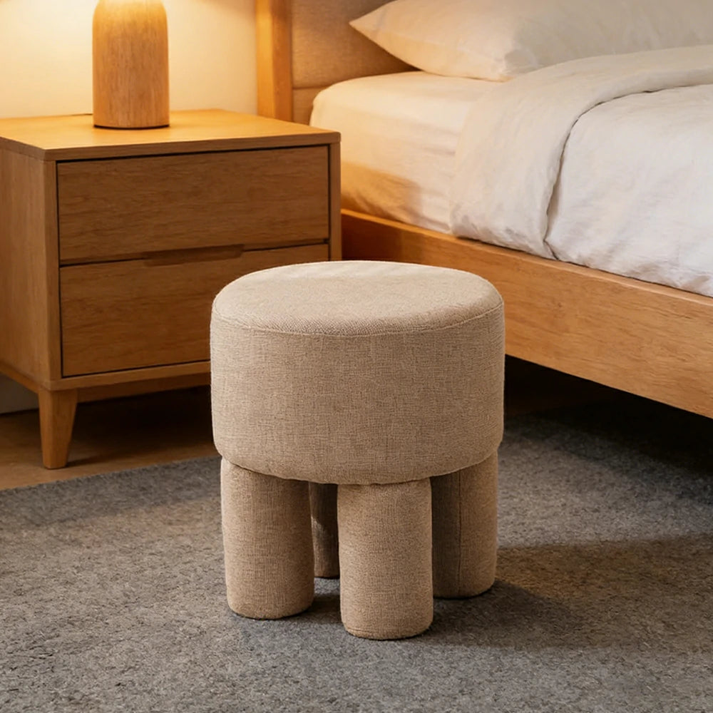 LIVARA Ottoman Stool High-Resilience Comfort Cotton Linen Upholstery Compact Modern Design for Versatile Use - Khaki