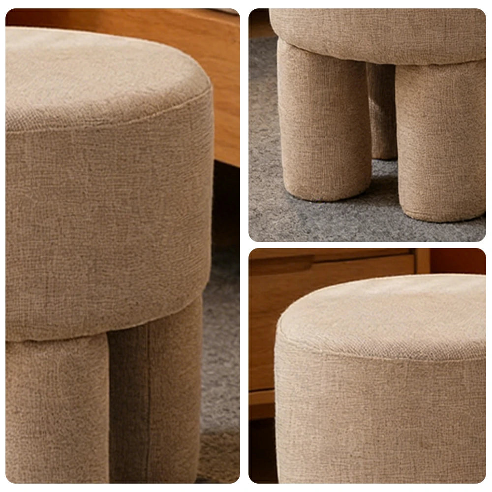 LIVARA Ottoman Stool High-Resilience Comfort Cotton Linen Upholstery Compact Modern Design for Versatile Use - Khaki