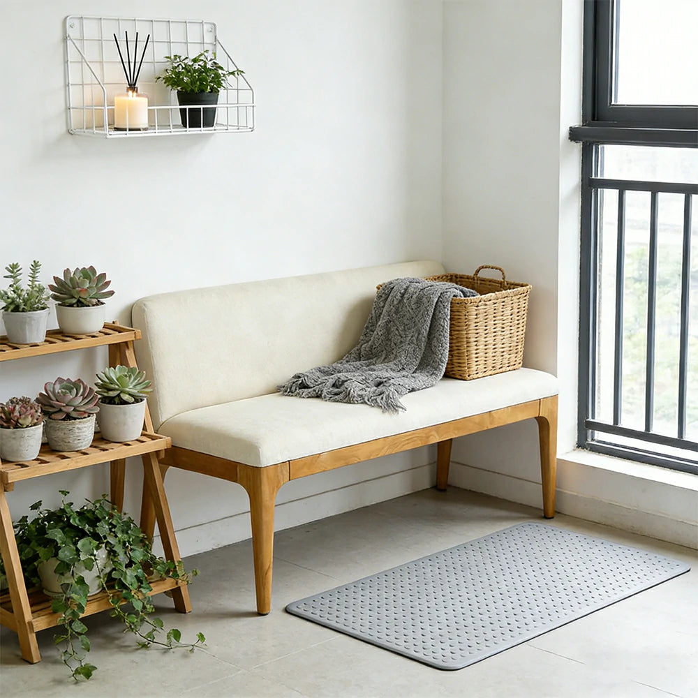 LIVARA Solid Wood Upholstered Bench - 120/140cm Entryway & Dining Bench with Padded Seat, High-Density Foam & Sturdy Legs - Cream