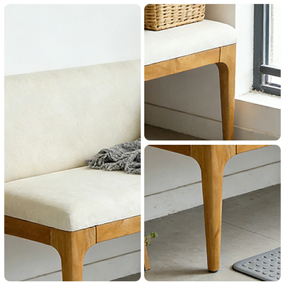 LIVARA Solid Wood Upholstered Bench - 120/140cm Entryway & Dining Bench with Padded Seat, High-Density Foam & Sturdy Legs - Cream