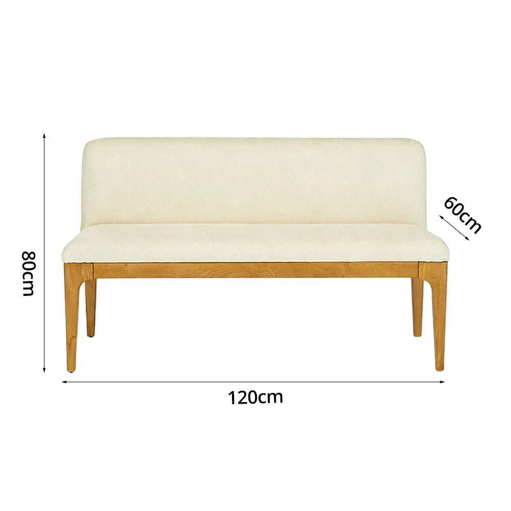 LIVARA Solid Wood Upholstered Bench - 120/140cm Entryway & Dining Bench with Padded Seat, High-Density Foam & Sturdy Legs - Cream