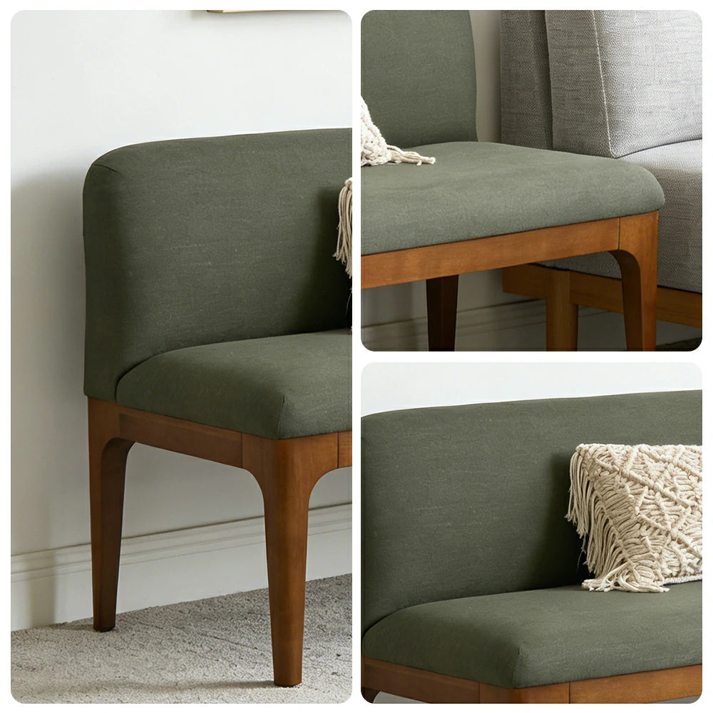 LIVARA Solid Wood Upholstered Bench - 120/140cm Entryway & Dining Bench with Padded Seat, High-Density Foam & Sturdy Legs - Green