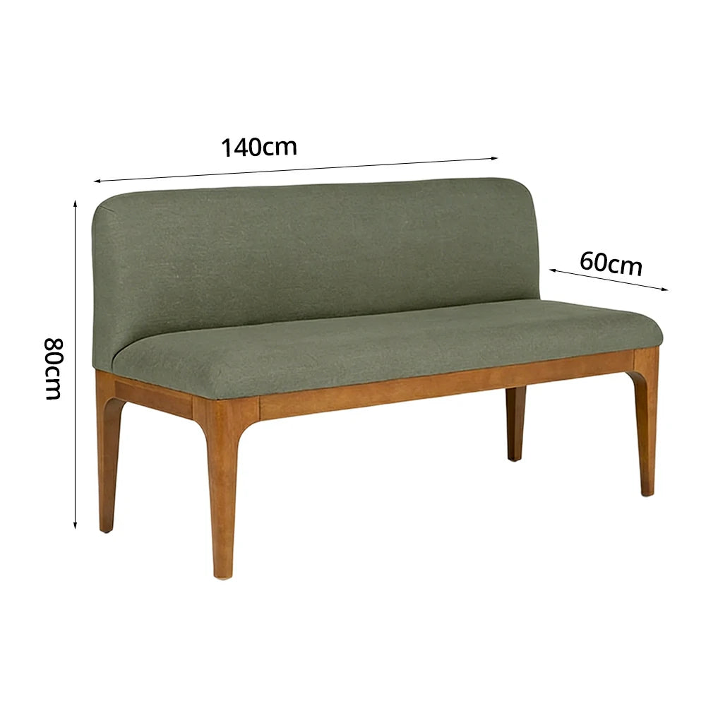 LIVARA Solid Wood Upholstered Bench - 120/140cm Entryway & Dining Bench with Padded Seat, High-Density Foam & Sturdy Legs - Green