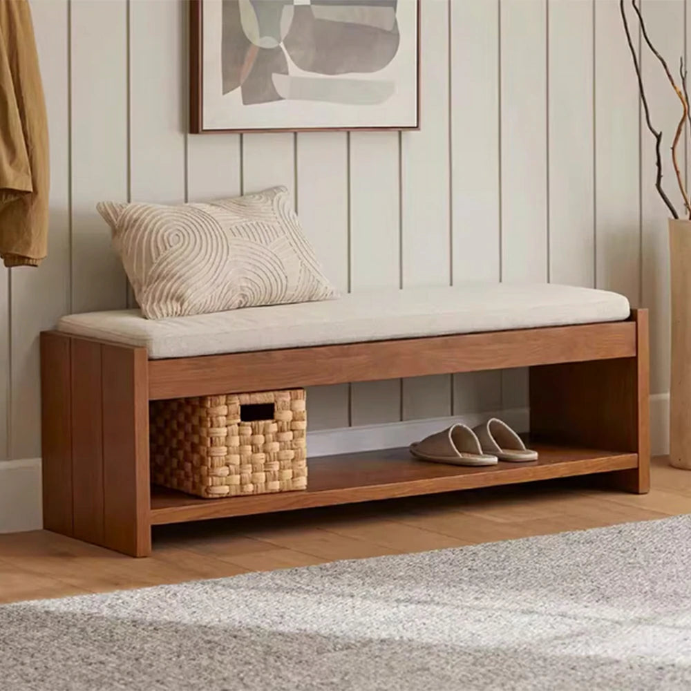 LIVARA 100/120cm Solid Wood Storage Bench - Cushioned Seat, Open Shelf Design, Durable Timber Frame, Versatile Entryway and Bedroom Seating