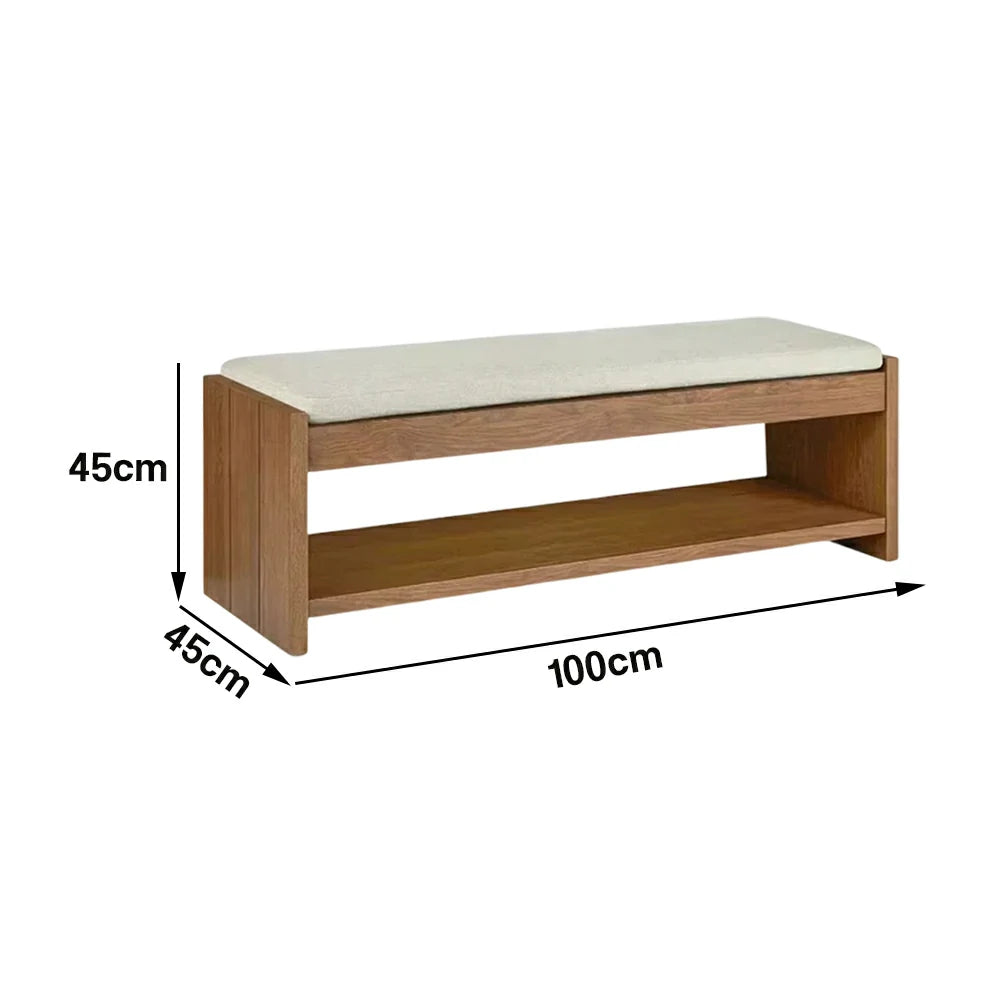 LIVARA 100/120cm Solid Wood Storage Bench - Cushioned Seat, Open Shelf Design, Durable Timber Frame, Versatile Entryway and Bedroom Seating