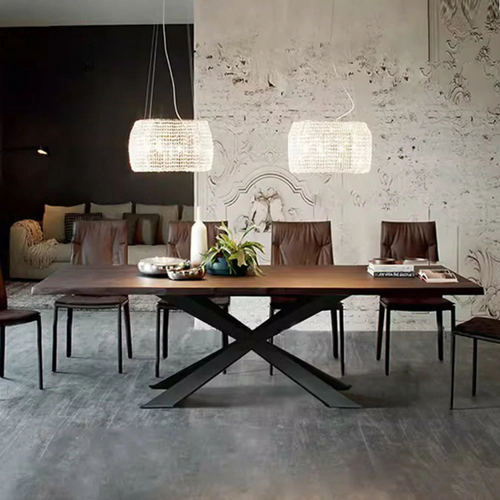 LIVARA 140/160cm Dining Table Industrial Style Wood Texture Top with Sturdy Metal Cross Base
