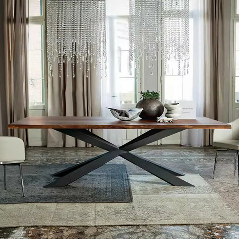LIVARA 140/160cm Dining Table Industrial Style Wood Texture Top with Sturdy Metal Cross Base