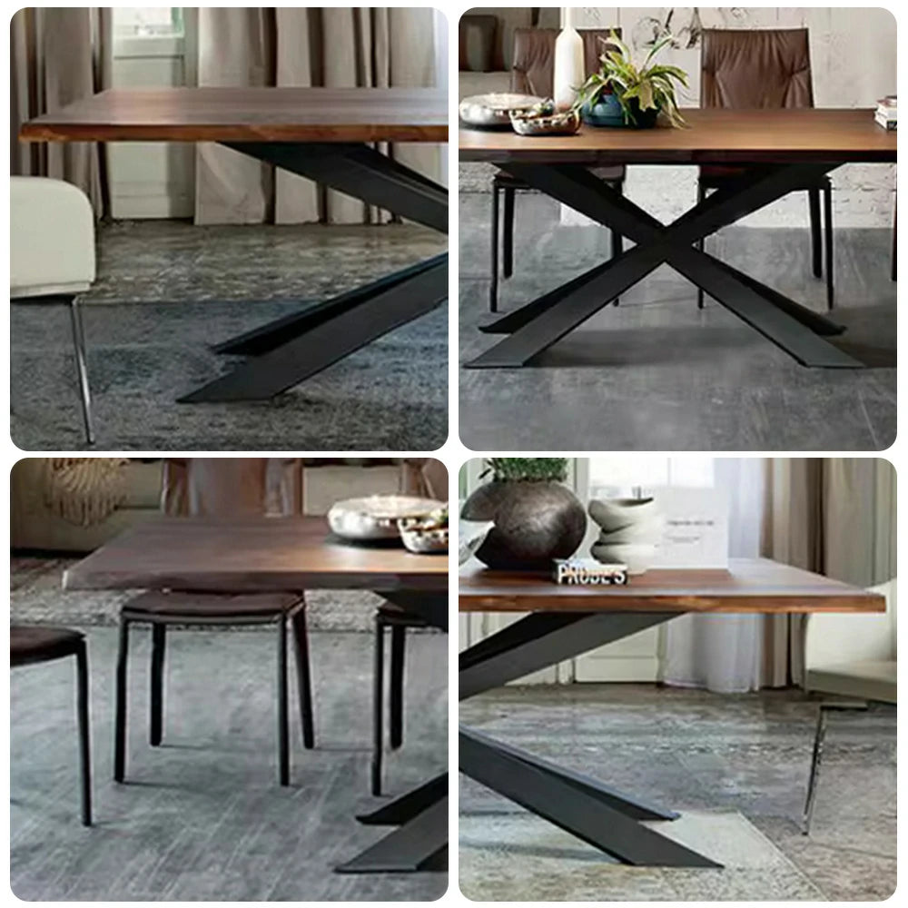 LIVARA 140/160cm Dining Table Industrial Style Wood Texture Top with Sturdy Metal Cross Base