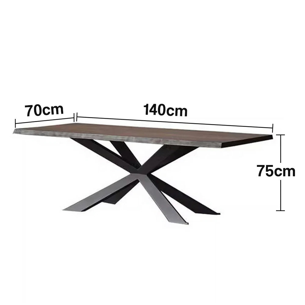 LIVARA 140/160cm Dining Table Industrial Style Wood Texture Top with Sturdy Metal Cross Base