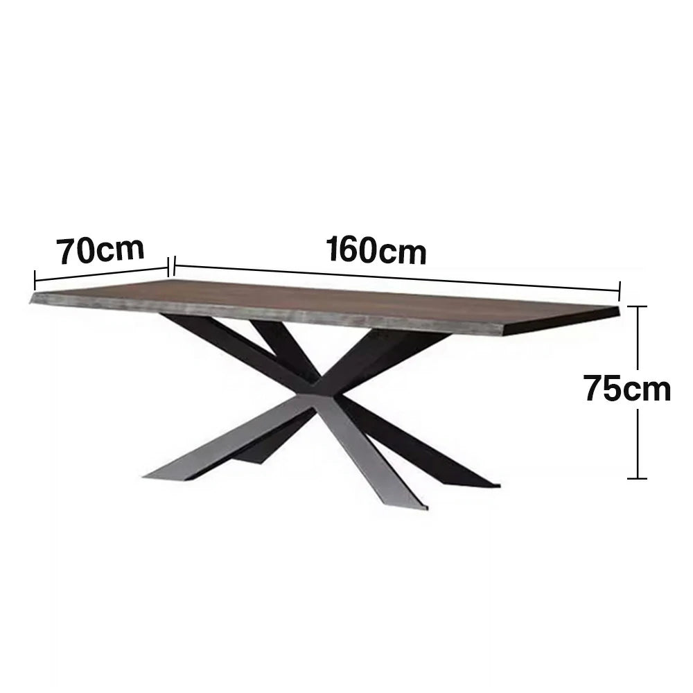 LIVARA 140/160cm Dining Table Industrial Style Wood Texture Top with Sturdy Metal Cross Base