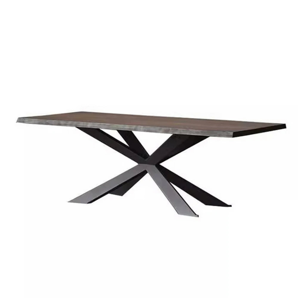 LIVARA 140/160cm Dining Table Industrial Style Wood Texture Top with Sturdy Metal Cross Base