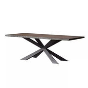 LIVARA 140/160cm Dining Table Industrial Style Wood Texture Top with Sturdy Metal Cross Base