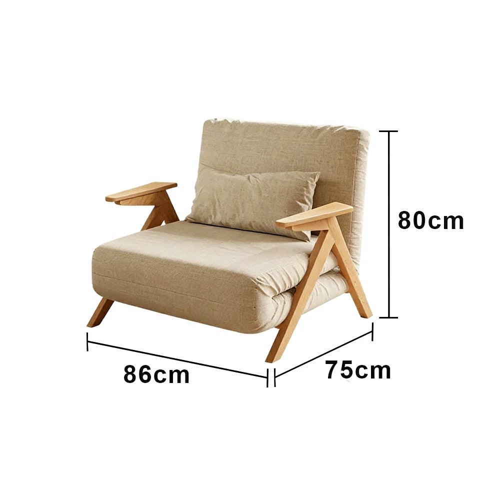 LIVARA 86/136cm Convertible Linen Sofa Bed, 3-in-1 Folding Design, Adjustable Backrest, Solid Wood Armrests, Single/Double Sleeper for Small Spaces - Beige